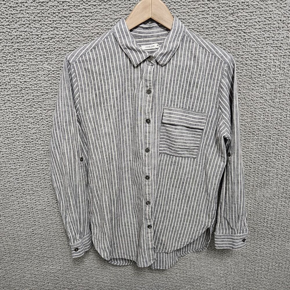 SNEAK PEAK Women’s Gray Striped Linen Blend Button Shirt Size M